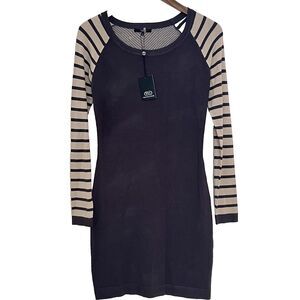TART Sweater Dress S Gray/Natural Striped Bodycon Knit Stretch Minimalist NWT